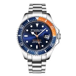 STÜHRLING MEN'S DEPTH MASTER WATCH SILVER CASE AND SILVER BRACELET NEW IN BOX